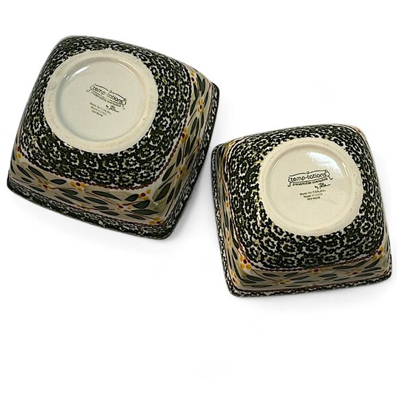 Temptations By Tara Old World Set Of 2 Green Flowal Nesting Bowles 1Qt and 1.5Qt - Picture 3 of 8